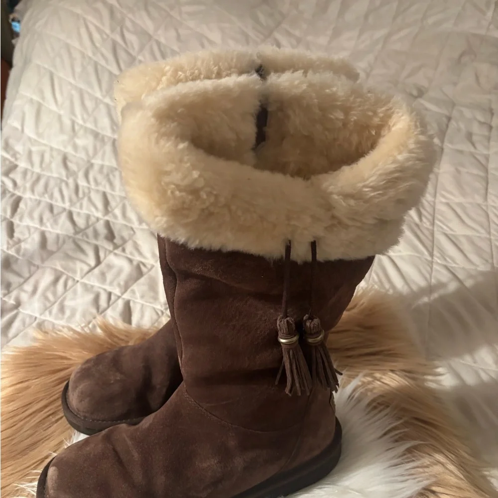 UGG Brown Suede Boots with Cream Fur